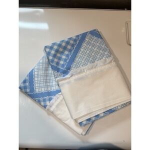 vintage JP Stevens pillowcase set blue and white checkered gingham White lace